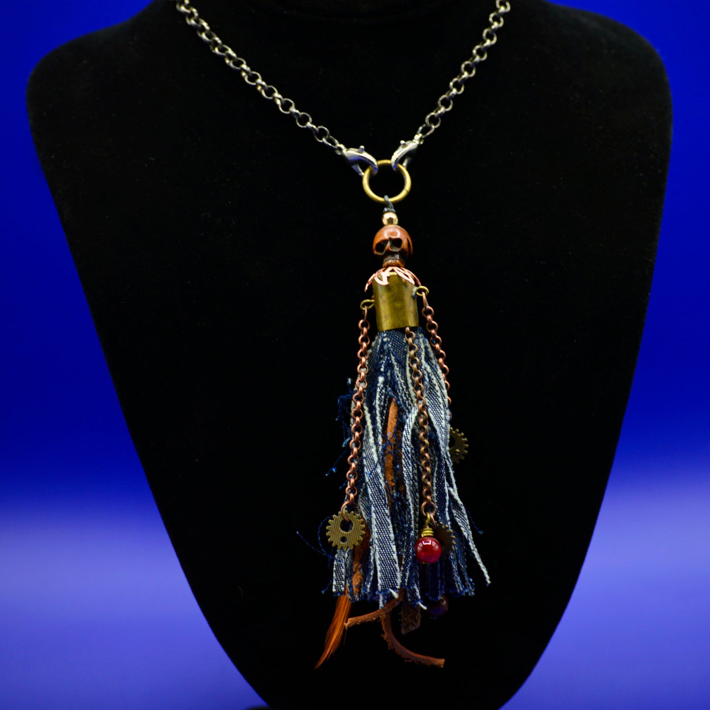 NECKLACE Postapocalyptic Bullet Shell Denim Tassle Necklace