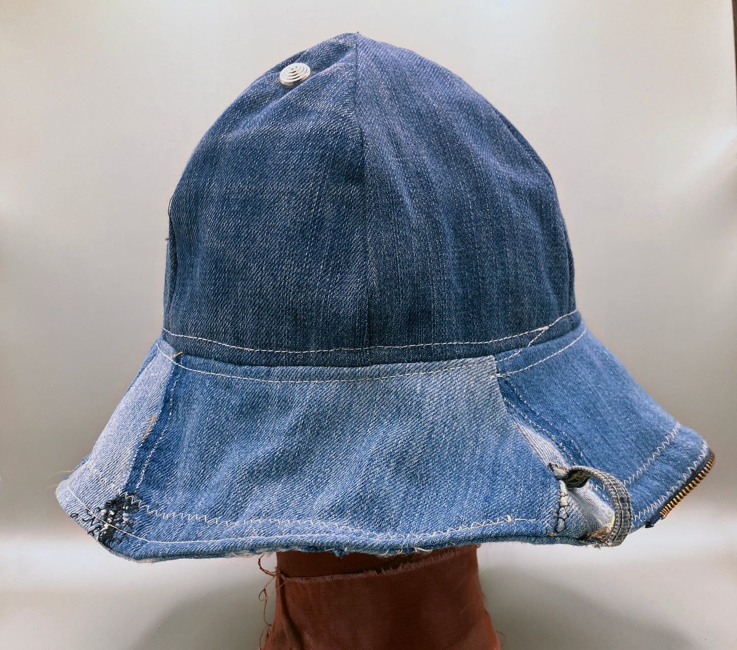 ROUND HAT Denim Patched Sun Hat With Pocket