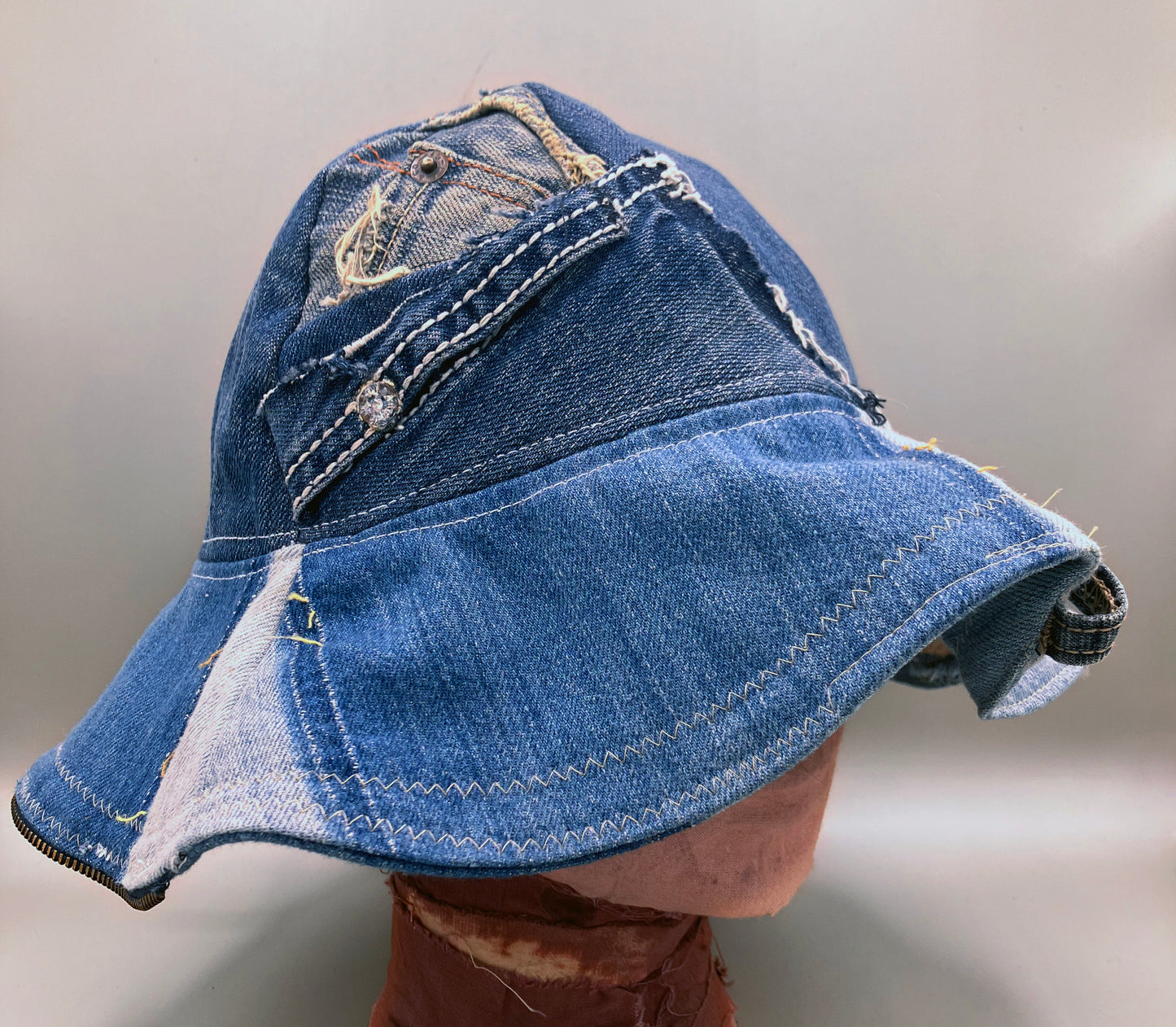 ROUND HAT Denim Patched Sun Hat With Pocket