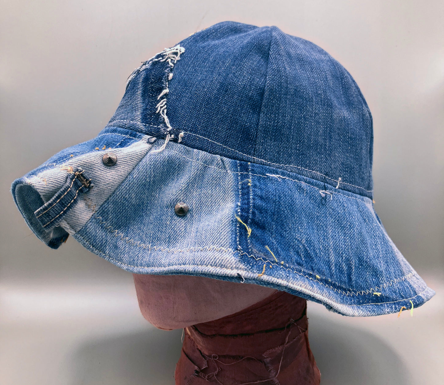 ROUND HAT Denim Patched Sun Hat With Pocket