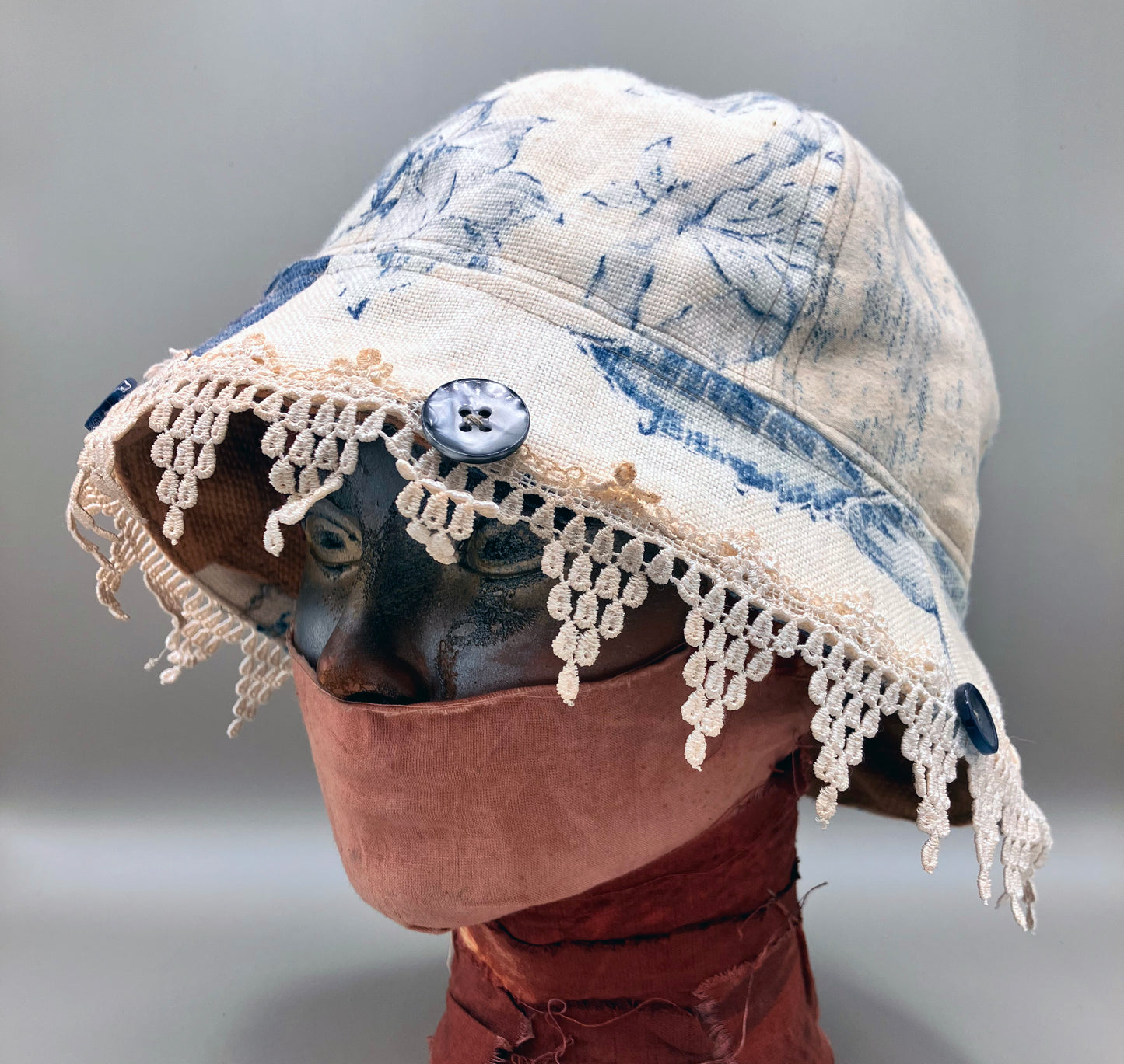 ROUND HAT Denim Round Hat With Lace Edge