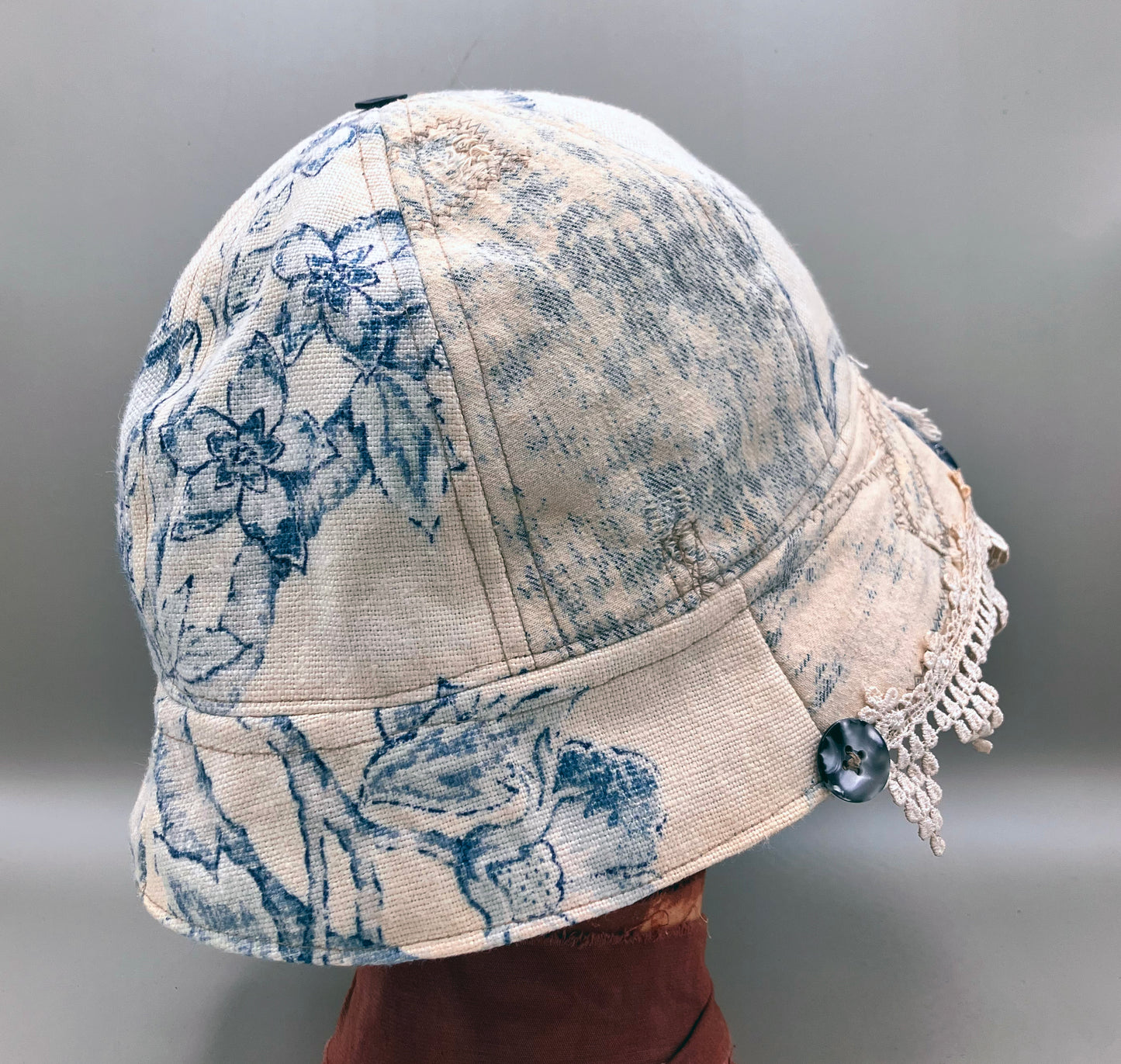 ROUND HAT Denim Round Hat With Lace Edge