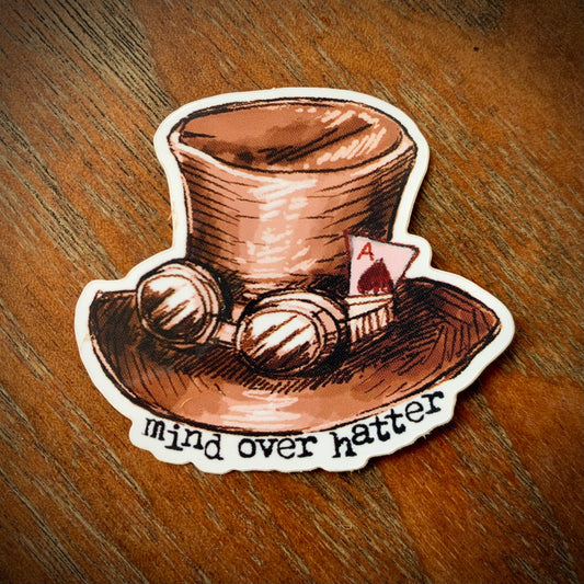 Mind Over Hatter NEW Original Art Top Hat Logo Sticker (Sepia)