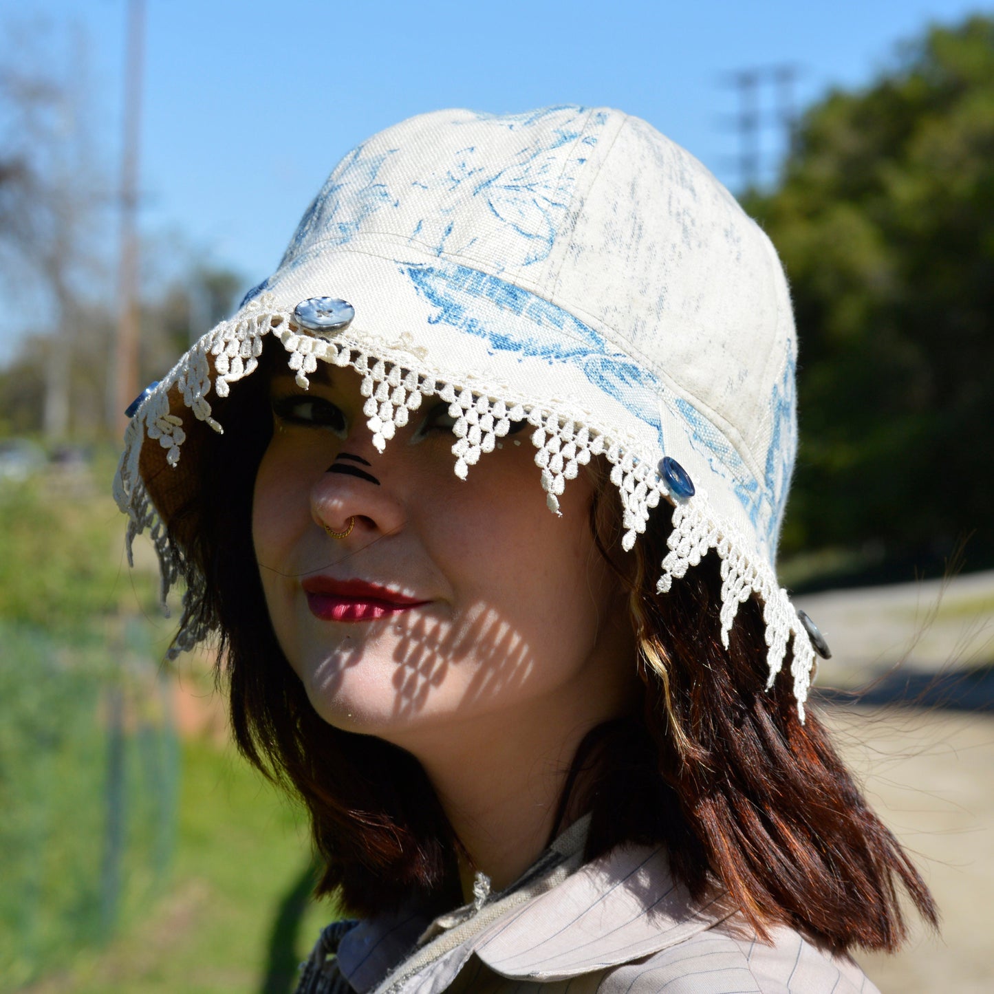 ROUND HAT Denim Round Hat With Lace Edge