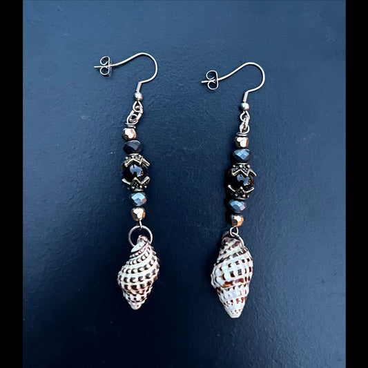 EARRINGS Beaded Dangle Earring Pair with Seashells