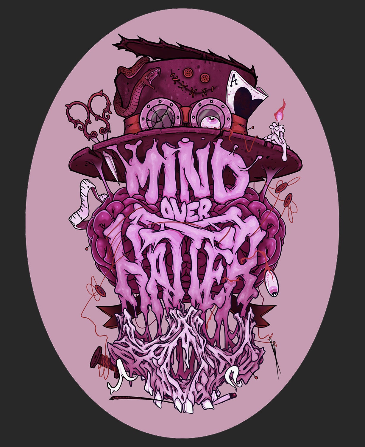 Mind Over Hatter Manifestation Monster Original Art Sticker